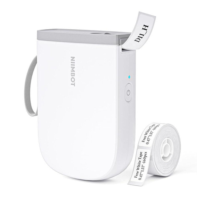 NIIMBOT Label Maker with Tape D11 0.5 Inch Bluetooth 300 DPI Portable Label Printer Rechargeable White