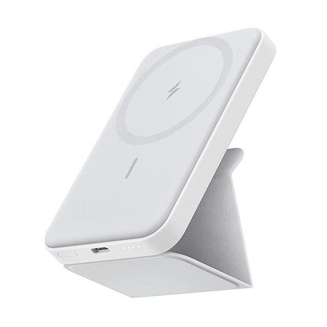 Anker 622 Magnetic Battery (MagGo), 5000mAh Foldable Magnetic Wireless Portable Charger and USB-C for iPhone 13/12 Series (Dolomite White)
