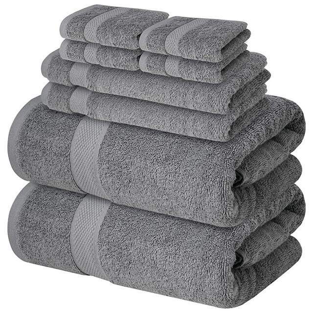Premium Grey Bath Towels Set - [Pack of 8] 100% Cotton Highly Absorbent 2 Bath Towels, 2 Hand Towels and 4 Washcloths - Luxury Hotel & Spa Quality Bath Towels for Bathroom by Infinitee Xclusives