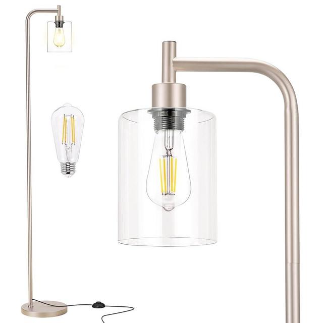 Ziisee Floor Lamps for Living Room - Industrial Standing Lamp with Glass Shade, Modern Gold Floor Lamp with LED Bulb, Tall Lamp for Bedroom Office - Light Gold