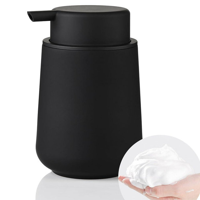 YAUKPH Matte Black Foaming Hand Soap Dispenser plastic 11oz - Modern Minimalist Style for Bathroom & Kitchen Countertop Refillable