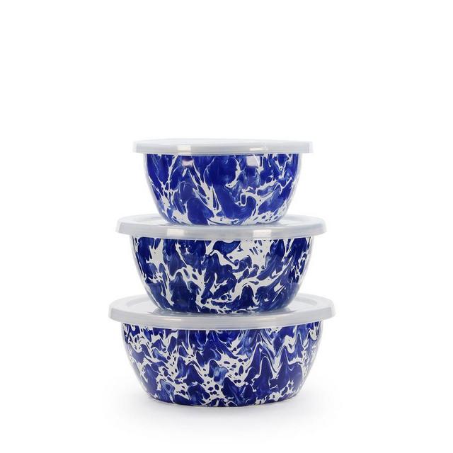 Golden Rabbit Enamel Lidded Nesting Bowls, Set of 3 - Blue Speckle