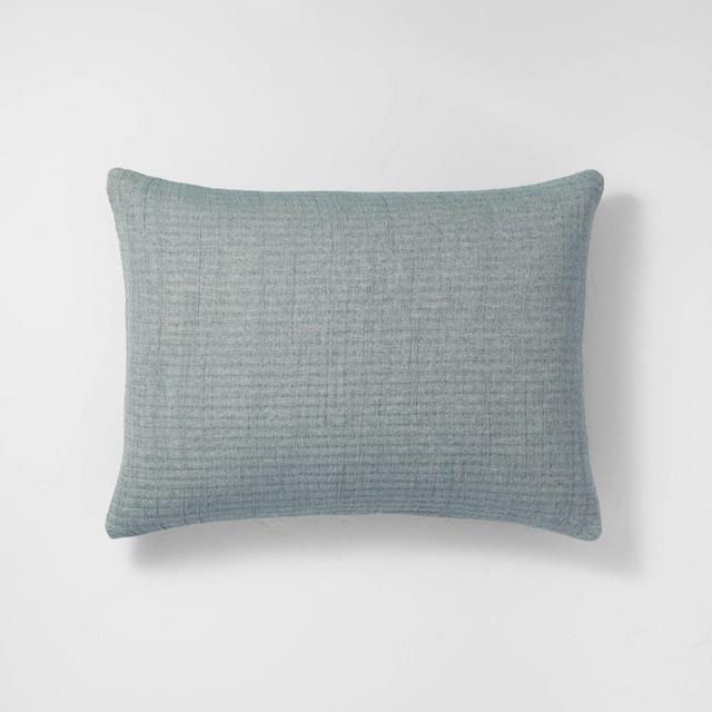 King Reversible Textured Cotton Chambray Coverlet Sham Dark Teal Blue - Casaluna™