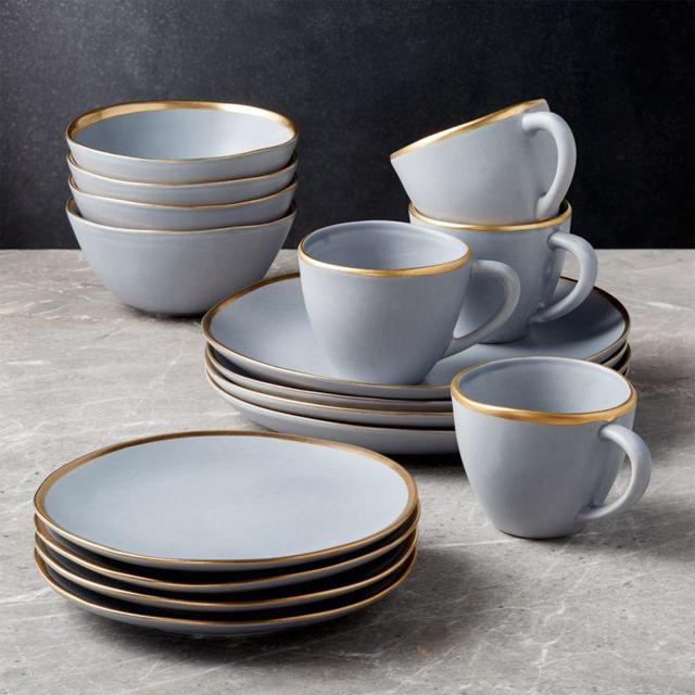 Addison Grey 16-Piece Gold Rim Dinnerware Set