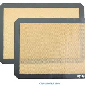 Amazon Basics Silicone Rectangular Baking Mat, Non-Stick, Reusable, Dishwasher Safe, Food Safe, Heat Resistant, 16.5" x 11.6", Beige/Gray, 2-Pack