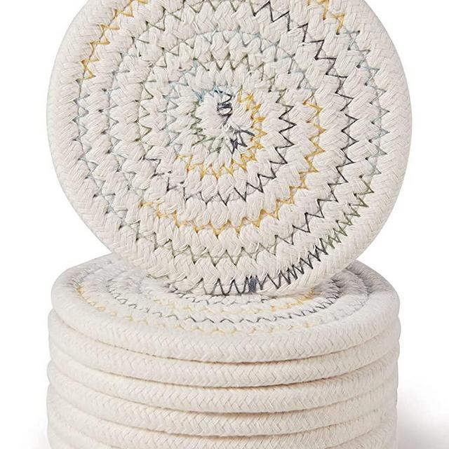 Coasters for Drinks (8-Piece Set) Water Absorbent Coaster Set Woven Coasters for Table Protection Heat-Resistant Coasters for Drinks, Beige