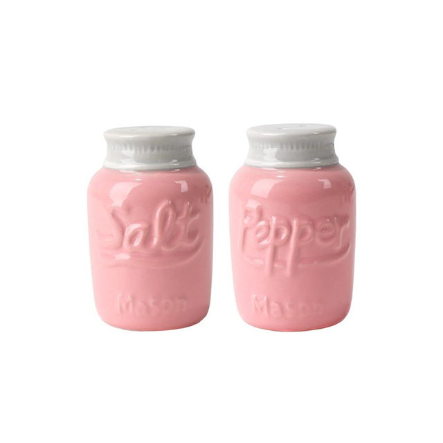 Pink Salt and Pepper Shakers Ceramic Mason Jar Spice Jars