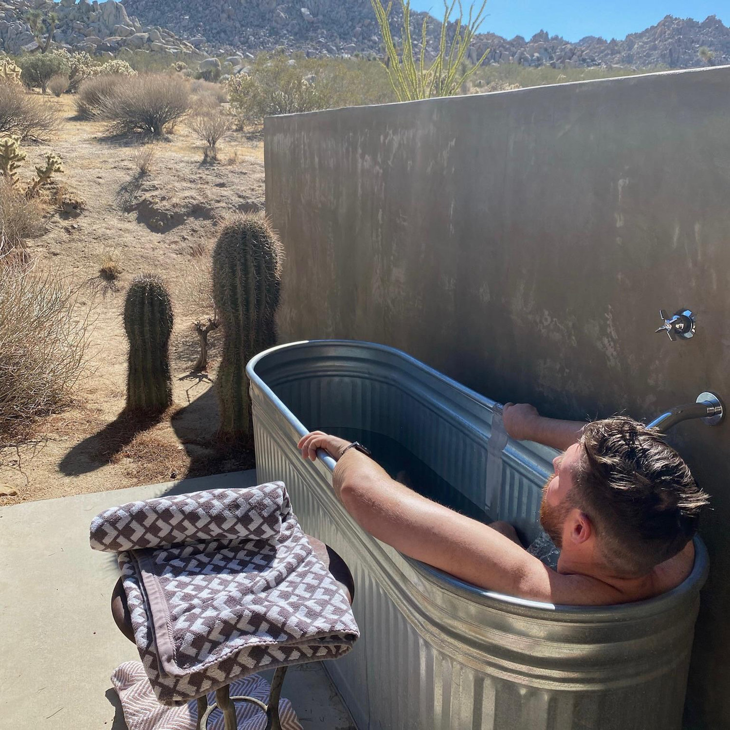 Patrick relaxing in the cowboy tub.