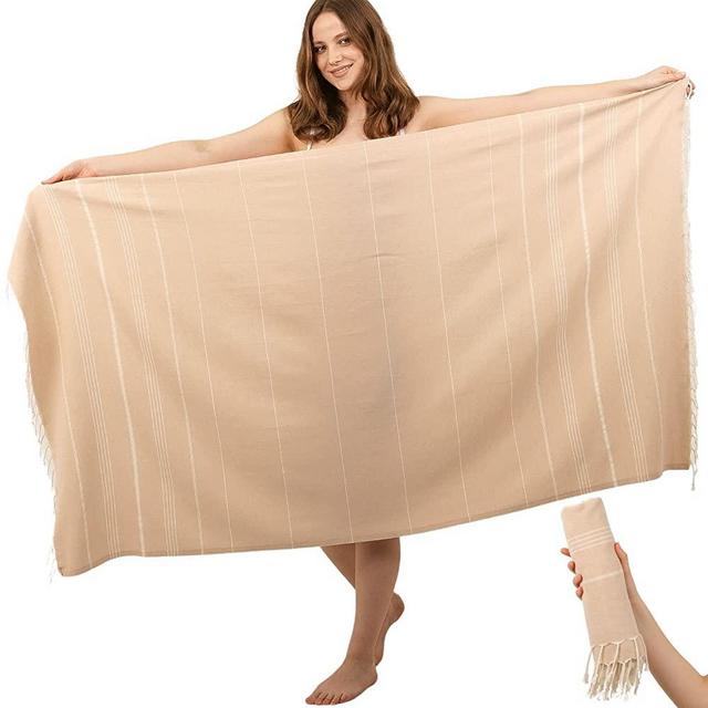Pamuklu Cloud Turkish Beach Towels and Mats - Pure Cotton, Oversized Sand Proof Soft Towel, Quick Dry Travel Camping Blanket, Extra Large Body Wrap Bath Towel Set Hand Towels for Bathroom (Sand)