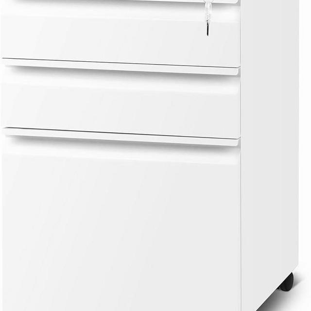 Guizeeopo 3 Drawer File Cabinet with Lock, File Cabinets for Home Office,Under Desk Cabinet, Locking File Cabinet for A4/Letter/Legal, Fully Assembled Expect Casters, Matte White