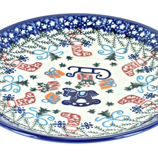 Blue Rose Polish Pottery Christmas Bounty Dessert Plate
