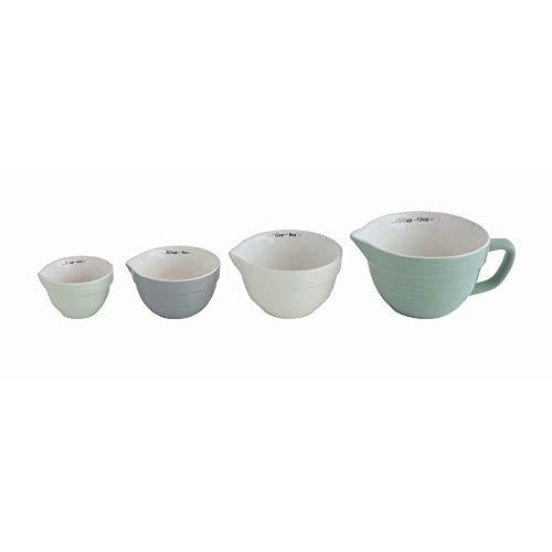 Batter Bowl Shaped Mint Mist Hues 6.5 x 5 Stoneware Measuring Cups, Set of 4