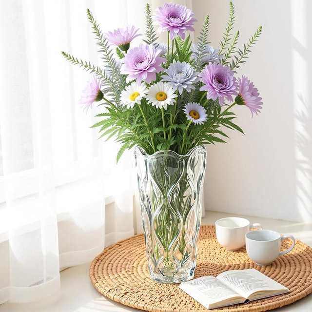 GarDream Heavy Transparent Glass Flower Vase for Dining Table Center, 9.5 Inch Tall Bohemian Thick Glass Vase for Flowers, Bouquet, Decorative Vases for Home Decor, Living Room, Office, Wedding