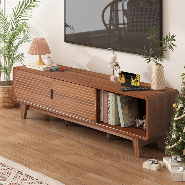 Janmer Home Mid Century Modern TV Stand for 55/60/65 Inch TV, 62" TV Console Table with Fluted Sliding Doors, Entertainment Center and Media Console with Storage for Living Room (Walnut, 62.2inch)