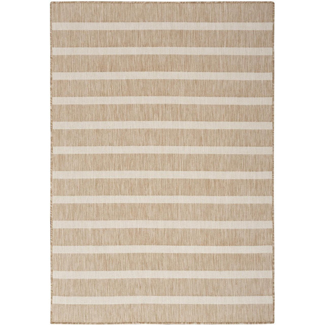 Nourison Positano Modern Stripes Flatweave Indoor Outdoor Low Pile Area Rug Beige Ivory 5' x 7'