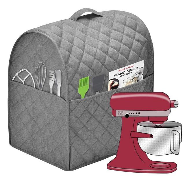 Stand Mixer Dust Cover with 3 Pockets Compatible with KitchenAid Tilt Head, Easy Cleaning,Can Ironable (Light Gray, Fits for 4.5-Quart and All 5-Quart)