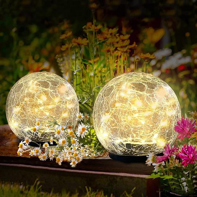 Kooboe Garden Solar Lights Outdoor, 2 Packs Crack Glass Ball Solar Ground Lights, Waterproof 40 LED Solar Patio Lights for Walkway Garden, Yard, Lawm, Outdoor Decoration(Warm White, 4.7 Inch)
