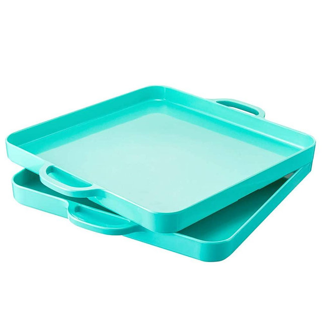 HSDT 15.3"x12.6" Trendy Colors Melamine Serving Tray with Handles Set of 2 ,Turquoise,TR13-02