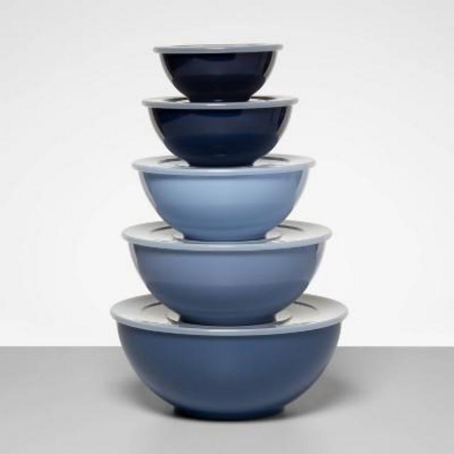 5pc Plastic Mixing Bowl Set with Lids Blue - Made By Design™