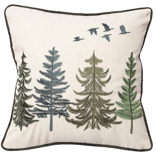 Carstens, Inc. Geese and Pines Rustic Cabin 18x18 Throw Pillow, White