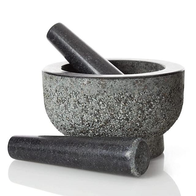 HiCoup Mortar and Pestle Set - Large, Non-Porous Granite Bowl and Stone Grinder for Guacamole, Herbs, Spices and Seeds - Kitchen Bowls & Accessories