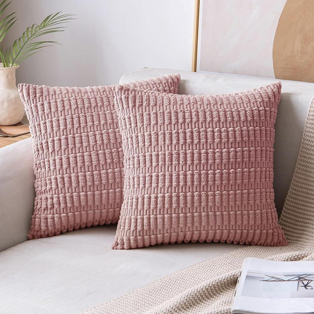 MIULEE Pack of 2 Blush Pink Throw Pillow Covers 20x20 Inch Corduroy Decorative Couch Pillow Covers Soft Boho Striped Pillow Covers Modern Farmhouse Home Decor for Spring Sofa Living Room Bed