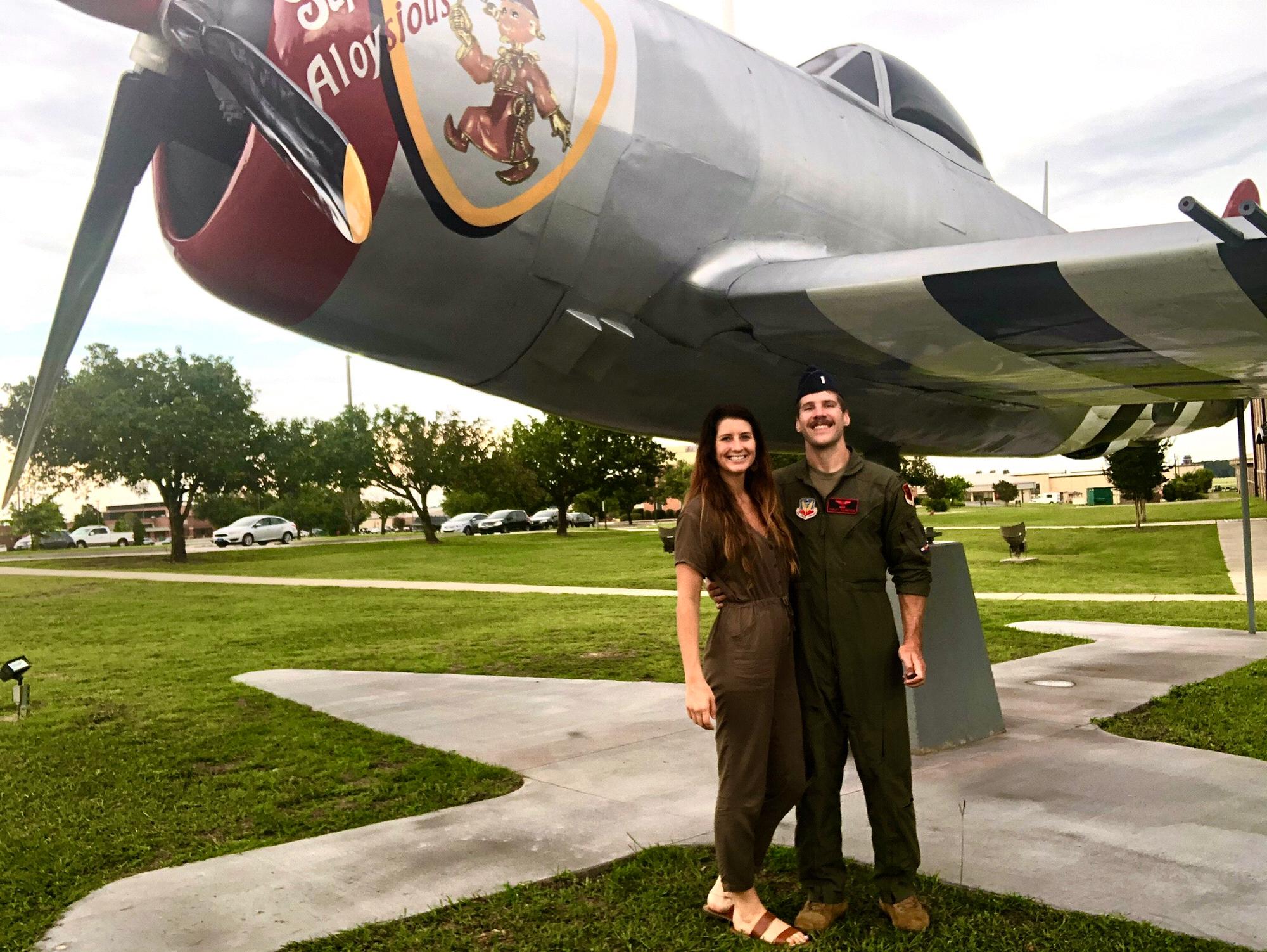 Showing Kristen around an Air Force Base in our matching flight suits!
