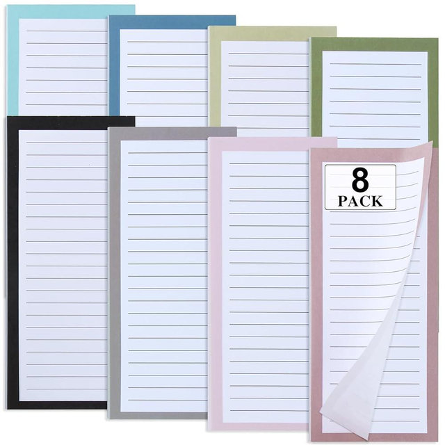 FLIPPED 8 Pack Magnetic Notepads for Refrigerator，Notepads Grocery List Magnet Pad for Fridge,Full Magnet Back Design Notepad for Grocery List, Shopping List, to-Do List, Reminders