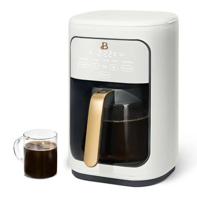 Drew Coffee Maker, Beautiful, 14-Cup, Programmable, Touch Display, 1200W, Keep Warm, 24h Timer, Stainless Steel, White Icing