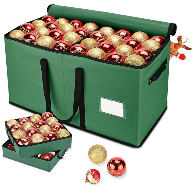 BROSYDA Christmas Ornament Storage Box, Ornament Storage Organizer Fits 128 of 3 inch Ornament Balls, 8 Removable Tray Ornament Storage Containers with Dividers to Store Xmas Holiday Decor(Green)