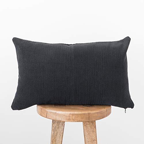 Woven Nook Decorative Lumbar Pillow Cover, 100% Corduroy (12 x 20 Inches) - Black
