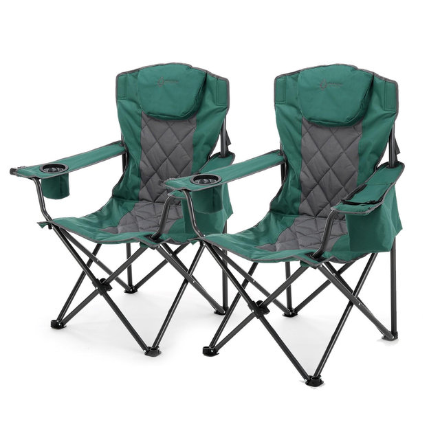ARROWHEAD OUTDOOR 2-Pack Folding Camp Chair w/ Headrest, Cup & Wine Glass Holder, Armrest 6-can Cooler, Carry Bag, 550 lbs Capacity