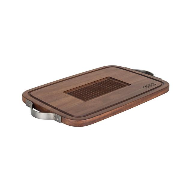 Viking Acacia Carving Board with Juice Well and Metal Handles