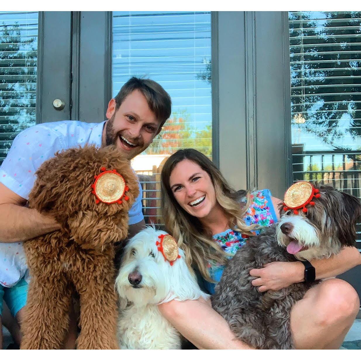 Here we are celebrating Cinco de Mayo at our favorite patio bar with the doggos!