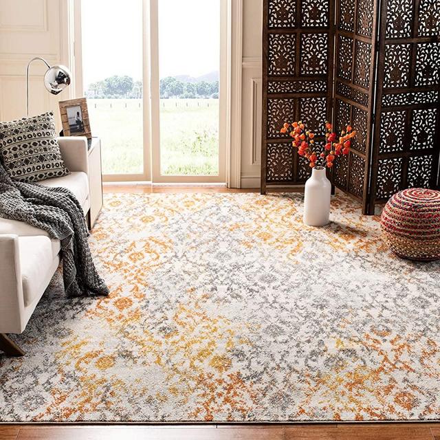 Safavieh Madison Collection MAD608K Cream and Orange Bohemian Chic Distressed Area Rug (9' x 12')