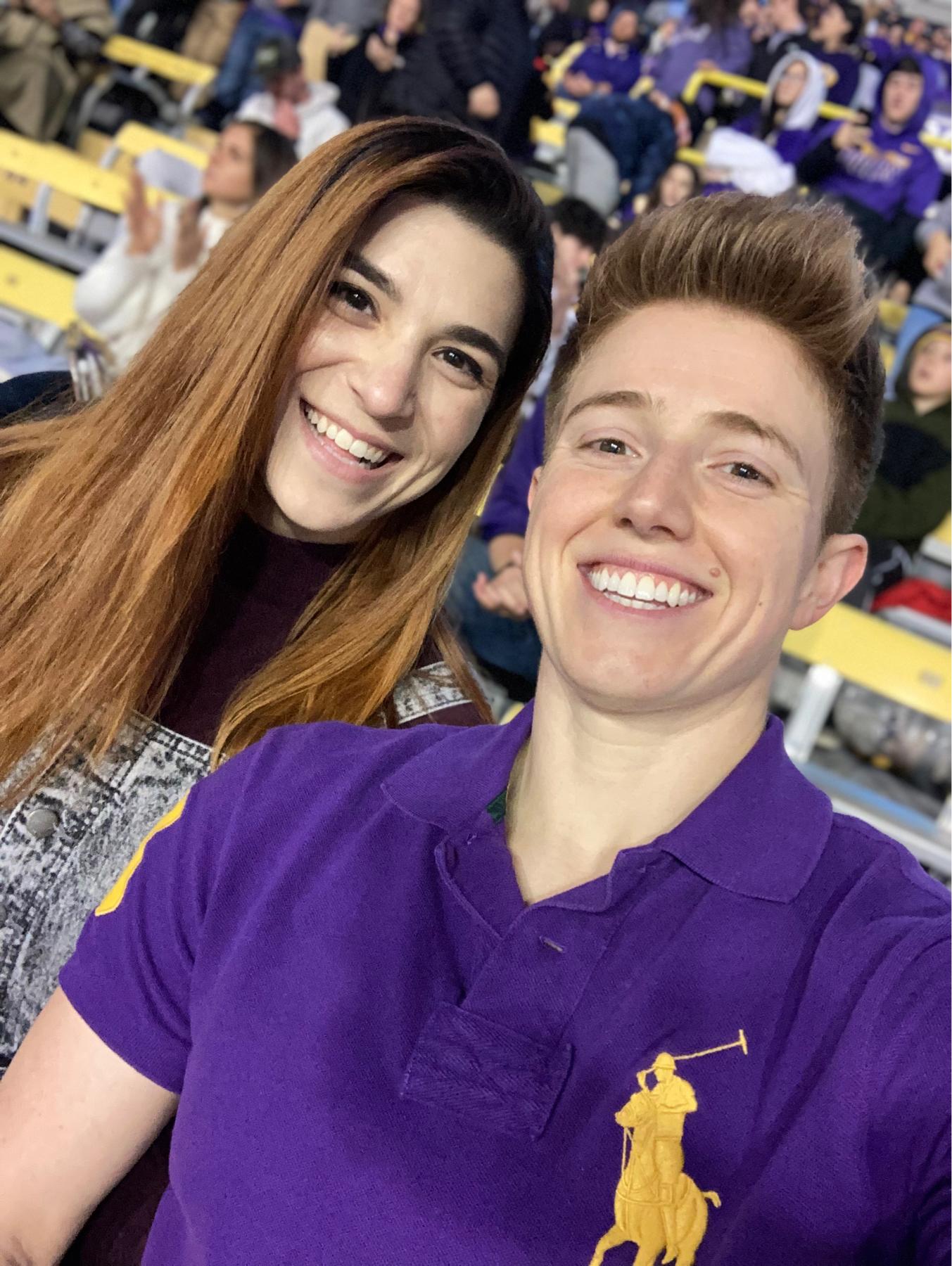 Stacy will never wear purple and Adair will never wear maroon but they will still have fun at football games!!