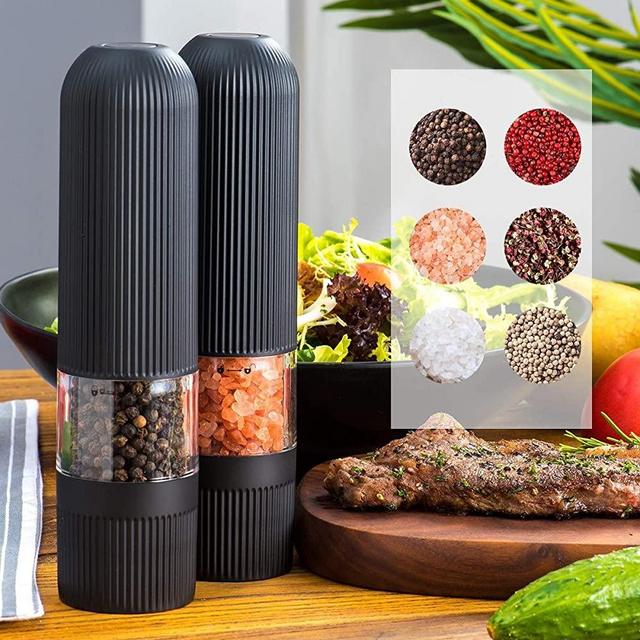 Electric Salt and Pepper Grinder, Adjustable Roughness, Suitable for Sea Salt, Black Pepper or Spices, Easy to Control, Stainless Steel Salt and Pepper Grinder (2 Pack)