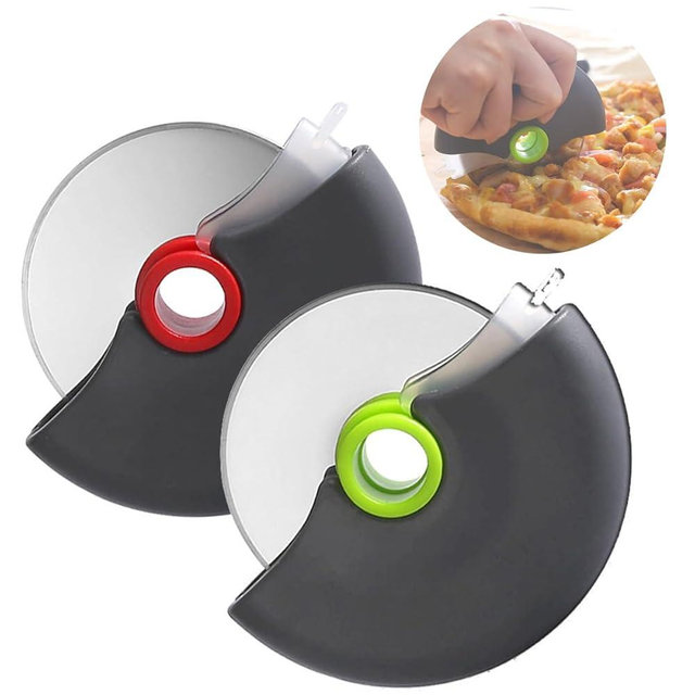 FONGLUAN Pizza Cutter Wheel Set of 2 - Pizza Slicer with Protective Blade Cover - Premium Spuer Sharp 18/8 Stainless Steel