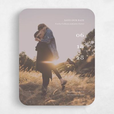 White Rounded Wedding Save the Date - Leia Portrait