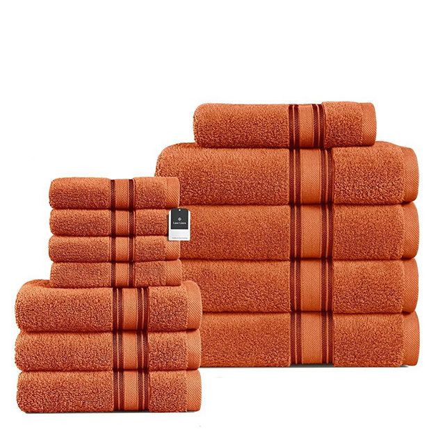 Luxury Bath Towels Set - 12 Piece Set, 100% Cotton Bathroom Towels, Zero Twist, Quick Dry Shower Towels, Extra Aborbent Bath Towel, Super Soft, 4 Bath Towels, 4 Hand Towels, 4 Wash Cloths - Rust