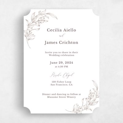 Beige Ticket Wedding Invitation - Merriott Portrait