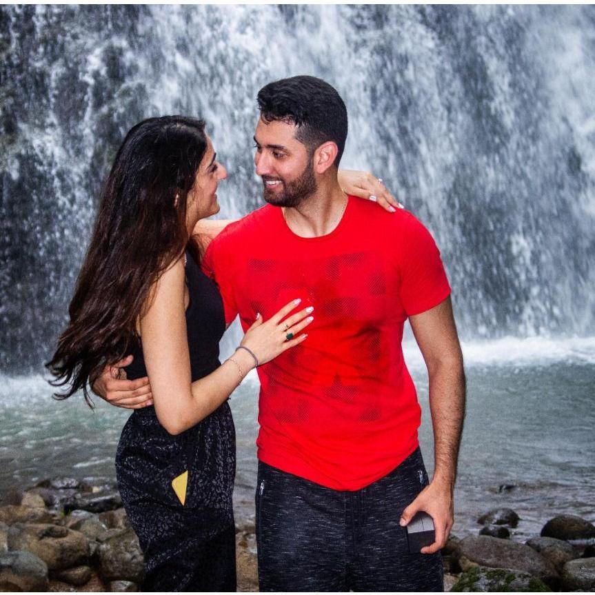 When he proposed! In Panama, with a very unique and romantic waterfall view.