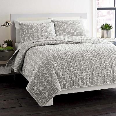 CITY SCENE - City Scene Puzzle Mini Quilt Set - Gray/White (Full/Queen)