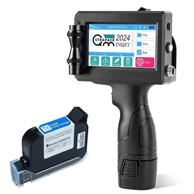 QMSTRAPACK C10 Handheld Inkjet Printer Gun with Original Fast-Drying Ink Cartridge for Text QRCode Barcode Batch Number Label Image Expiry Date Portable Printer for Any Surface (Non-encrypted)