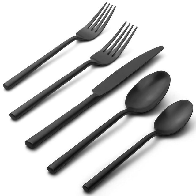 Alata 20-Piece Potter Forged Satin Black Stainless Steel Flatware Set
