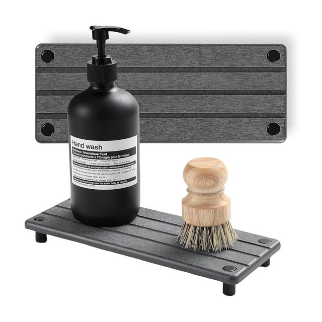 Razborci 2 Pack Fast Drying Water Absorbing Diatomite Stone Mat Tray for Kitchen & Bathroom Counter - Instant Dry Sink Caddy Organizer - Vanity Holder for Soap and Sponge – Charcoal 10" x 4"