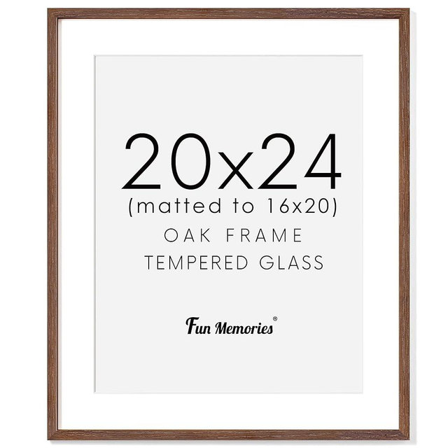 20x24 Picture Frames, Rustic Solid Oak Wood Frame 20 x 24 for Wall, Wooden 20 by 24 Photo Frames with Tempered Real Glass, 20x24 Poster Frame Matted to 16x20 (Walnut Color, 1 Pack)