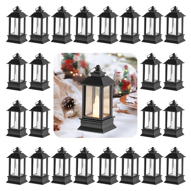 Staymoment Black Lanterns Decorative Indoor: 24 Pcs Mini Lanterns for Wedding Table Centerpieces Battery Powered Small Led Lights for Party Bulk