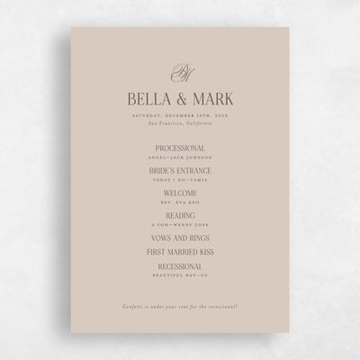 Canvas Tan, Beige Wedding Program - Kennedy