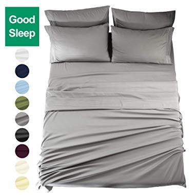 EASELAND Queen Size 6-Pieces Bed Sheets Set 1800 Series Microfiber Wrinkle & Fade Resistant,Deep Pocket,Hypoallergenic Bedding Set,Queen,Grey